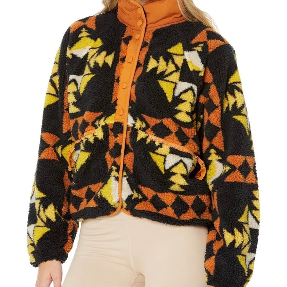 Free People Hit the Slopes Geometric Patterned Fleece Jacket